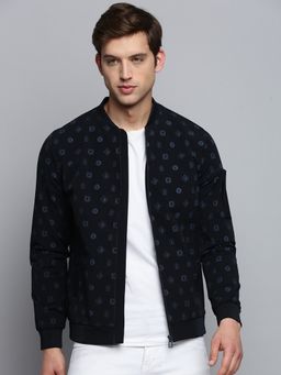 SHOWOFFFF - Men's Mandarin Collar Solid Navy Blue Open Front Jacket