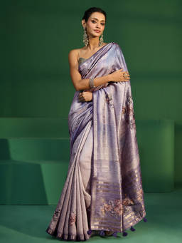 Libas - Women Lavender Woven Silk Blend Saree with Unstitched Blouse
