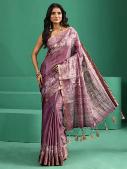 Libas - Women Lavender Woven Silk Blend Saree with Unstitched Blouse