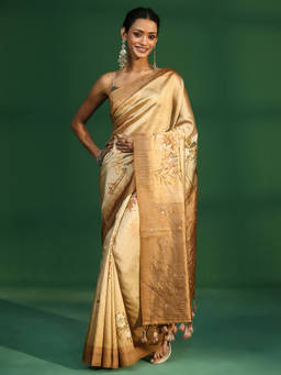 Libas - Women Mustard Woven Silk Blend Saree with Unstitched Blouse