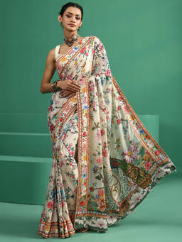Libas Art - Women Multi-Color Embellished & Sequined Chiffon Saree with Unstitched Blouse