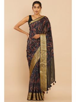 Soch - Women Black Silk Printed Saree with Unstitched Blouse