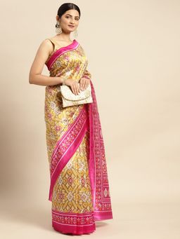 Sangam Prints - Beige Art Silk Printed Traditional Saree with Unstitched Blouse