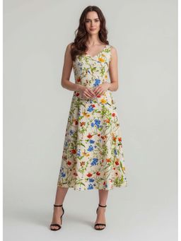 Twenty Dresses by Nykaa Fashion - Floral Print Fit & Flare Off White Midi Dress