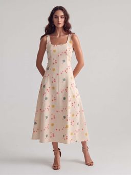 Twenty Dresses by Nykaa Fashion - Lace Up Detail Floral Printed Pure Cotton Midi Dress
