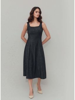 Twenty Dresses by Nykaa Fashion - Denim A-Line Midi Grey Dress