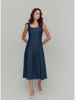 Twenty Dresses by Nykaa Fashion - Denim A-Line Midi Navy Blue Dress