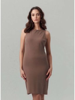 Twenty Dresses by Nykaa Fashion - Crepe Sheath Beige Knee Length Dress