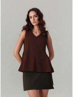 Twenty Dresses by Nykaa Fashion - Brown Sleeveless A-Line Casual Top