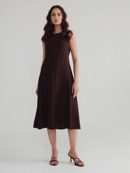 Twenty Dresses by Nykaa Fashion - Pleated Detail Knee Length A-Line Brown Dress