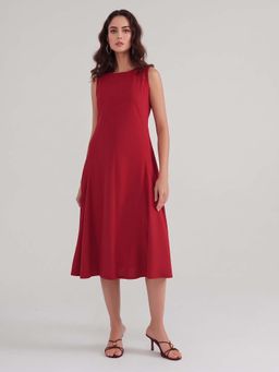Twenty Dresses by Nykaa Fashion - Pleated Detail Knee Length A-Line Red Dress