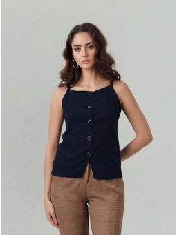 Twenty Dresses by Nykaa Fashion - Navy Blue Sleeveless Vest Style Top