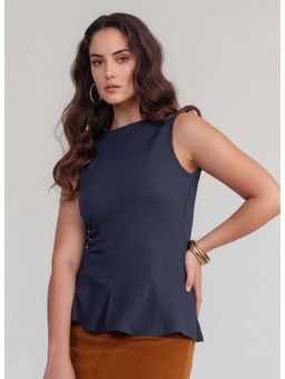 Twenty Dresses by Nykaa Fashion - Blue Textured Scuba Blend Peplum Top