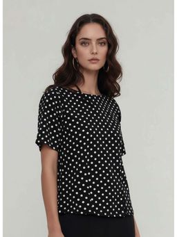 Twenty Dresses by Nykaa Fashion - Polka Dot Print Boat Neck Crepe Top