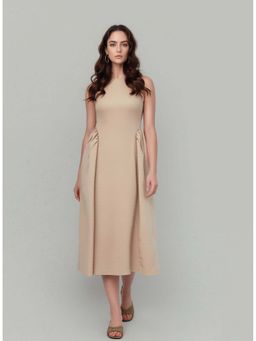 Twenty Dresses by Nykaa Fashion - Scuba A-Line Beige Midi Dress