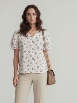 Twenty Dresses by Nykaa Fashion - Floral Print Puff Sleeve Shirt Style Top