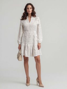 Twenty Dresses by Nykaa Fashion - Embroidered Schiffli Fit Flare Mini Cotton Dress