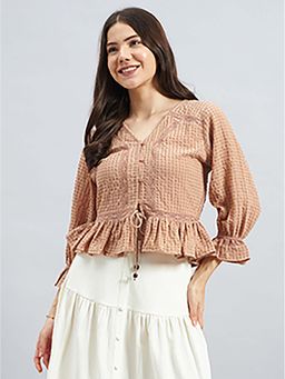 Twenty Dresses by Nykaa Fashion - Beige Textured Poly Crepe Peplum Top