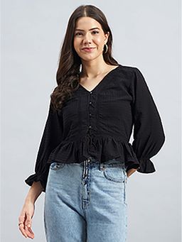 Twenty Dresses by Nykaa Fashion - Black Textured Poly Crepe Peplum Top
