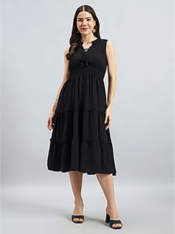 Twenty Dresses by Nykaa Fashion - Black Solid Poly Lycra Tiered Sleeveless Midi Dress
