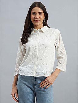Twenty Dresses by Nykaa Fashion - Womens Off White Cotton Schiffli Embroidered Shirt