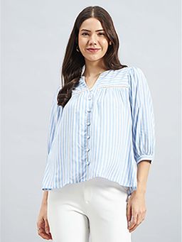 Twenty Dresses by Nykaa Fashion - Womens Blue Stripes Viscose Casual Top