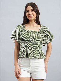 Twenty Dresses by Nykaa Fashion - Olive Abstract Print Peplum Top