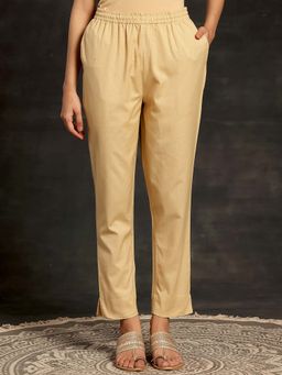 Libas - Beige Solid Pant with Pocket