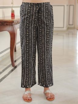 ARAMYA - Black Soft Cotton Ikat Pant for Women