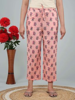 ARAMYA - Peach Soft Cotton Placement Print Pant for Women