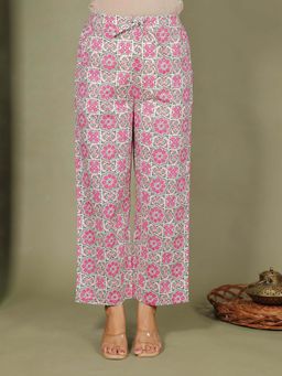 ARAMYA - Pink Soft Cotton Geometric Pant for Women