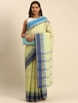 DESH BIDESH - Bengal Tant Handloom Cotton Saree Jol Turongo Woven Design Yellow without Blouse
