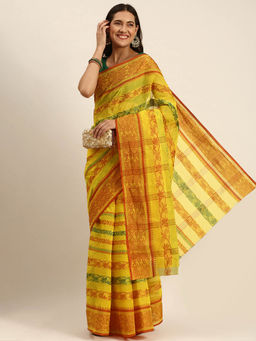 DESH BIDESH - Bengal Tant Pure Handloom Cotton Saree Blossom Yellow without Blouse