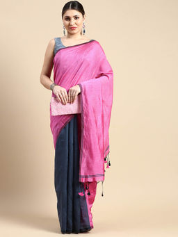 DESH BIDESH - Khadi Ghicha Handloom Cotton Silk Saree Black with Unstitched Blouse