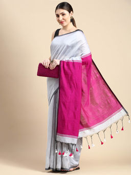 DESH BIDESH - Khadi Ghicha Handloom Cotton Silk Saree Grey with Unstitched Blouse
