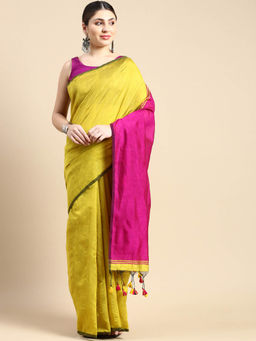 DESH BIDESH - Khadi Ghicha Handloom Cotton Silk Saree Olive with Unstitched Blouse