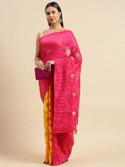 DESH BIDESH - Bengal Handloom Tant Soft Dhakai Jamdani Cotton Saree Pink without Blouse