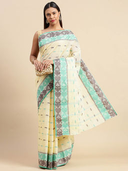 DESH BIDESH - Handloom Bengal Tant Saree Noyonchuri Design Blue without Blouse