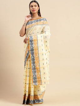 DESH BIDESH - Handloom Bengal Tant Saree Noyonchuri Design Beige without Blouse