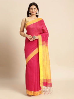 DESH BIDESH - Women Tant Silk Handloom Cotton Saree Sequence Pink with Unstitched Blouse