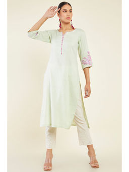 Soch - Women Green Rayon Solid Plain Kurta