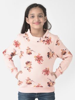 CRIMSOUNE CLUB - Girls Baby Peach Floral Print Sweatshirt