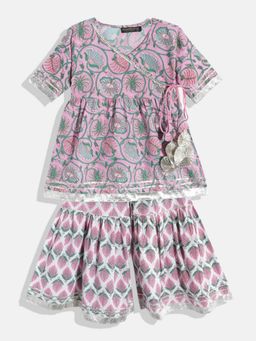 Readiprint - Angrakha Pink Cotton Kurta With White Sharara (Set of 2)