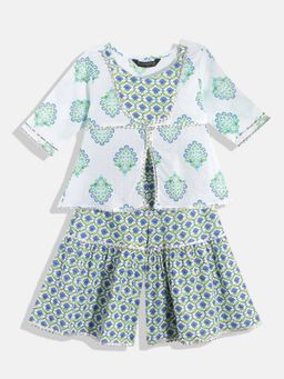 Readiprint - A-line Cotton White Printed Kurta With Sharara (Set of 2)