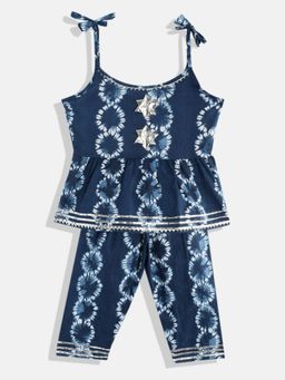 Readiprint - Girls Frock Cotton Blue Tie Dye Kurti With Pyjama (Set of 2)