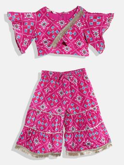 Readiprint - Straight Silk Magenta Top And Sharara (Set of 2)
