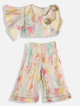 Readiprint - Straight Art Silk Cream Top And Palazzo (Set of 2)