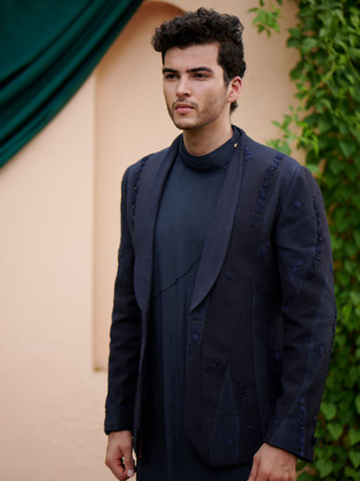 Jatin Malik Midnight Blue Short Jacket (Set of 3)