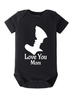 BLUSHES - Cotton Knit Half Sleeves Love You Mom Printed Onesies - Black