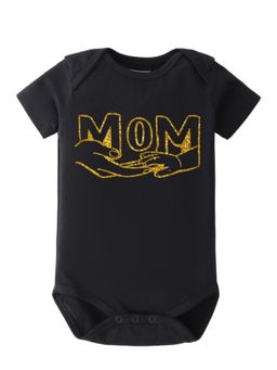 BLUSHES - Cotton Knit Half Sleeves Mom Printed Onesies - Black